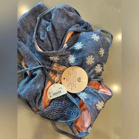 Altar'd State One Piece Flower Power Denim Swimsuit M - Picture 4 of 8